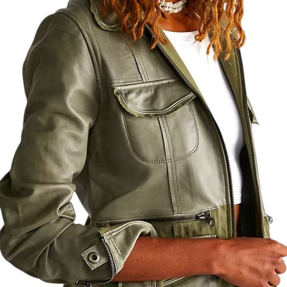 Lindsay Patina Leather Jacket Army Green Size Small New without Tags - Picture 10 of 12